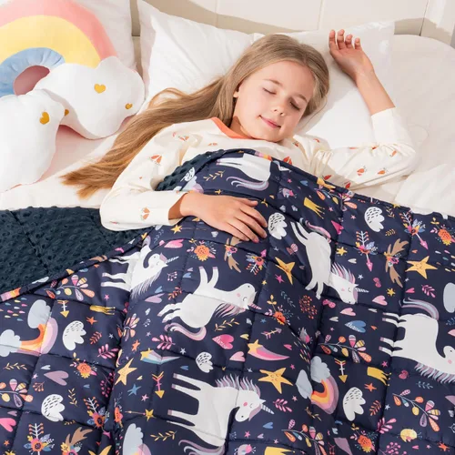Vista 17 de Uttermara Manta con peso de 3 libras, forro polar minky ultra acogedor y lado de algodón con patrones de dibujos animados, manta pesada reversible