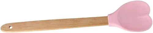 Vista 3 de Espátulas de silicona en forma de corazón, espátula de madera para hornear con mango de madera para mezclar cocinar, hornear, revolver, servir