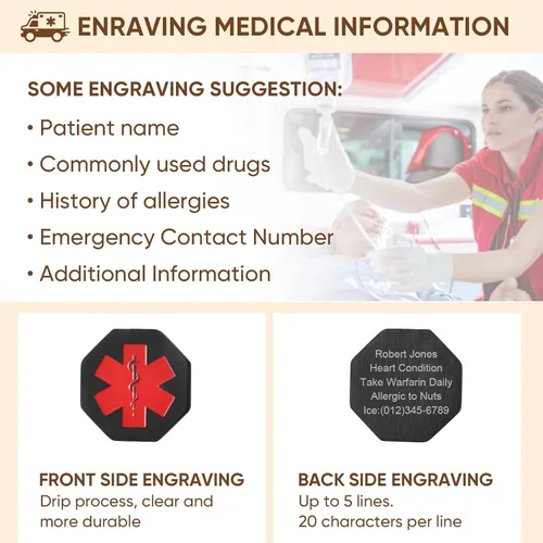 Vista 62 de VNOX Collar con colgante personalizado de acero inoxidable con grabado personalizado para identificación de alerta médica de emergencia para hombres