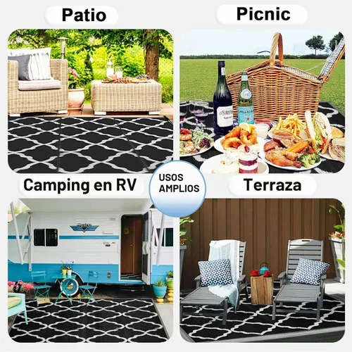 Vista 6 de OutdoorLines - Alfombra de plástico de exterior, 4 x 6 pies, reversible, resistente a manchas y a rayos ultravioleta, para campamento, terraza