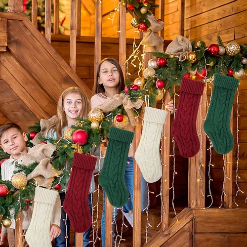 Vista 5 de Christmas Stockings, 18 Inches Knit Christmas Stockings Xmas Hanging Stockings for Family Christmas Decorations