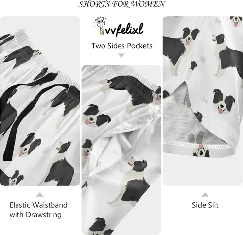 Vista 3 de vvfelixl Pantalones cortos de dormir para mujeres, cachorros, pantalones cortos de pijama con bolsillos, pantalones de dormir S-XXL