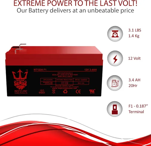 Vista 7 de Batería de repuesto Neptune de 12 V 3.4 AH para cortacésped Toro # 106-8397