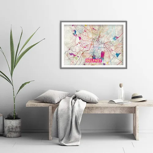 Vista 4 de Impresiones Mapa de Belfast - Impresión artística original (arco iris) - Mapa de la calle de la ciudad de Belfast, Irlanda - Póster de acuarela