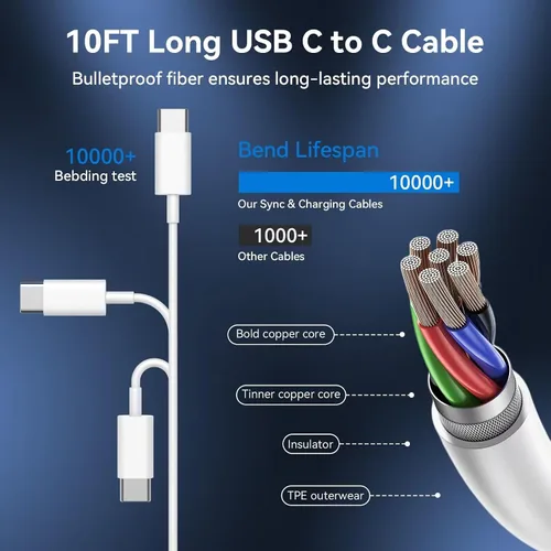 Vista 5 de Cargador para iPhone 16 15 Pro Max de carga rápida, bloque de carga USB C de 20 W para iPhone 16 15 con cable de carga tipo C de 3 metros
