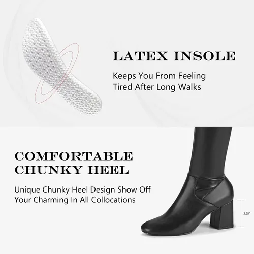 Vista 4 de CAMSSOO Botas altas hasta el muslo para mujer, botas de tacón por encima de la rodilla, de moda, sexy, de invierno, tacón bajo y grueso, botas hasta