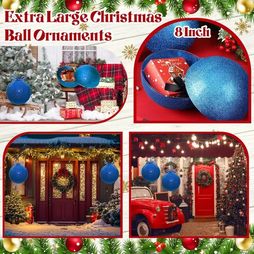 Vista 6 de Zubebe 2 adornos de Navidad gigantes rellenables de 8 pulgadas con cintas, bolas de Navidad de plástico de gran tamaño para decoración de césped al
