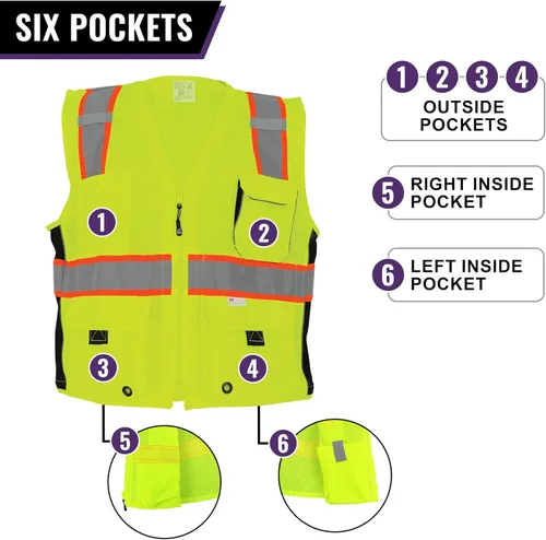 Vista 6 de Global Glove High Visibility Safety Vest, Lightweight and Breathable