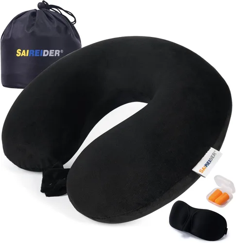 Vista 16 de SAIREIDER Almohada de viaje de espuma viscoelástica 100% pura, almohada de viaje para el cuello, almohada de avión para viajes, automóvil, hogar