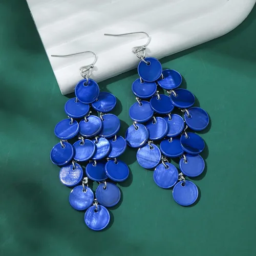 Vista 3 de Aretes colgantes en capas con cuentas de disco hechos a mano, multicolor, naranja, rojo, azul, para mujer