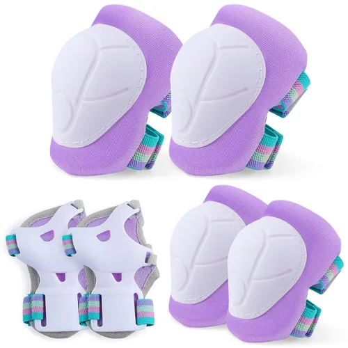 Vista 11 de FIODAY Rodilleras para niños, rodilleras y coderas, protectores de muñeca, juego de equipo de protección ajustable para niñas y niños, patinaje