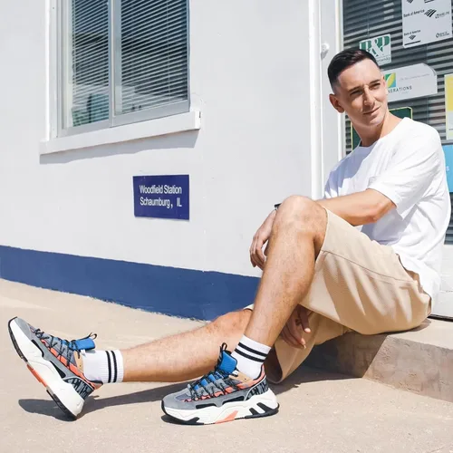 Vista 5 de ZLOLO Zapatos de caminar para hombre, zapatos de deporte gruesos, informales, para papá, a la moda, para entrenamiento, gimnasio, tenis, correr