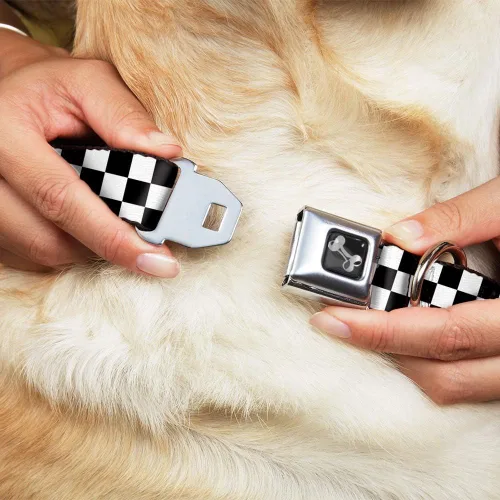 Vista 2 de Collar de perro hebilla de cinturón de seguridad Checker Negro Blanco 9 a 15 pulgadas 1.0 pulgadas de ancho