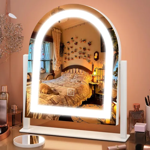 Vista 22 de FENNIO - Espejo de tocador con luces, espejo de maquillaje iluminado LED, pantalla táctil con 3 modos de iluminación, regulable, para mesa