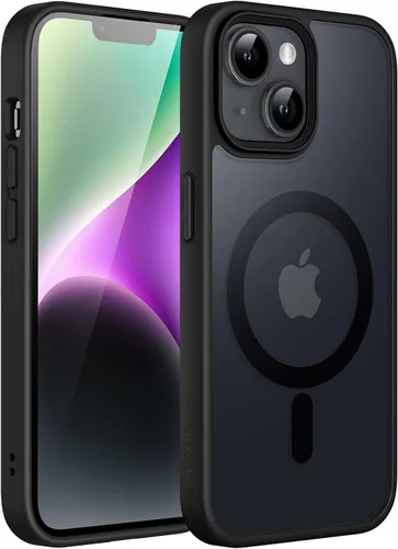 Vista 10 de JETech Funda magnética mate para iPhone 14, color negro Compatible con MagSafe, parte trasera mate translúcida, protección delgada a prueba