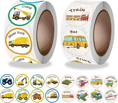 Vista 8 de Calcomanías de Rollo de Vehículos para Niños Maestros 500 Piezas Redondas de Camión y Carro Calcomanías de Recompensa para Niños Suministros