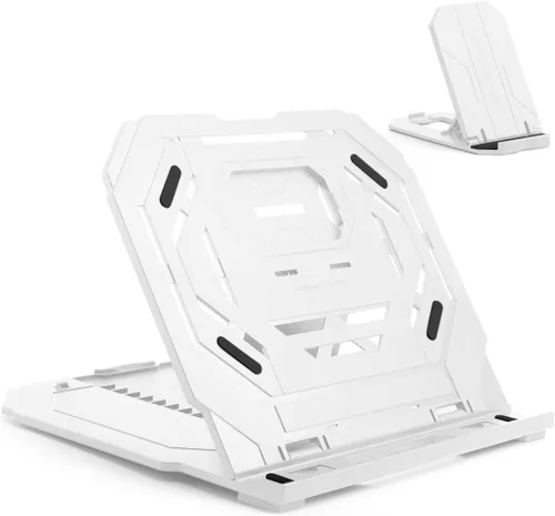 Vista 10 de Soporte para tableta de dibujo, soporte plegable para computadora portátil, 9 niveles de ángulos ajustables con un soporte para teléfono integrado