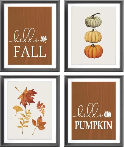 Vista 6 de AEHIE Arte de pared de otoño, imágenes de otoño, decoración rústica de calabaza de Hello Fall para decoración del hogar, cocina, sala de estar