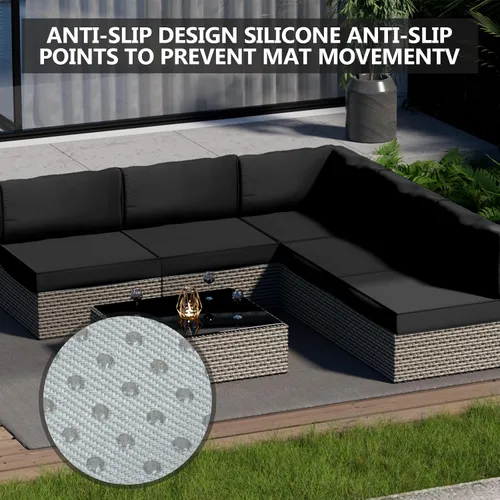 Vista 4 de Juego de 9 piezas de fundas impermeables para cojines de patio al aire libre, juego de reemplazo para muebles de sofá seccional de ratán entretejido