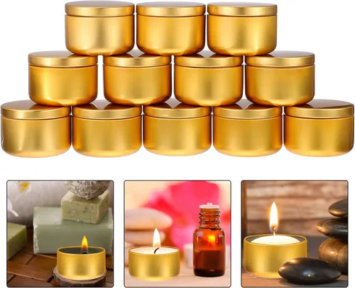 Vista 8 de SEWACC 12 latas de metal para velas, recipientes redondos para manualidades, almacenamiento portátil para caramelos, cuentas y artículos de diseño