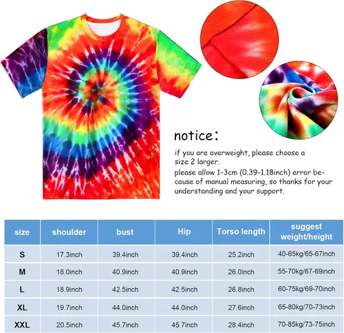 Vista 2 de Norme 5 piezas de disfraz hippie de Mardi Carnival para hombres y mujeres, camiseta de los años 70, diseño de teñido anudado, collar con signo