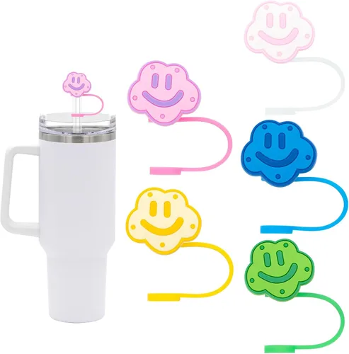 Vista 8 de Fundas de popote de silicona para vasos Stanley, accesorios de tapa lindos compatibles con vasos de 30 y 40 onzas (4 unidades de 0.394 in de Navidad)