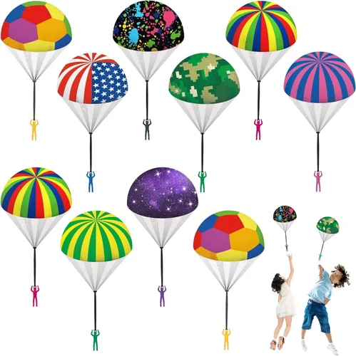 Vista 9 de 10 piezas de juguetes de paracaídas para niños, geniales juguetes voladores al aire libre, paracaídas, hombres para niños de 3, 4, 5, 6, 7, 8, 9, 10