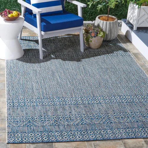 Vista 43 de SAFAVIEH Alfombra lavable al aire libre, colección Courtyard - 2'3" x 5', gris y negro, no desprende pelusa y fácil limpieza, ideal para patio