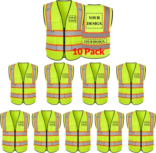 Vista 38 de Chaleco de seguridad reflectante de alta visibilidad con 5 bolsillos y cremallera clase 2 para adultos, unisex, ropa de trabajo de seguridad