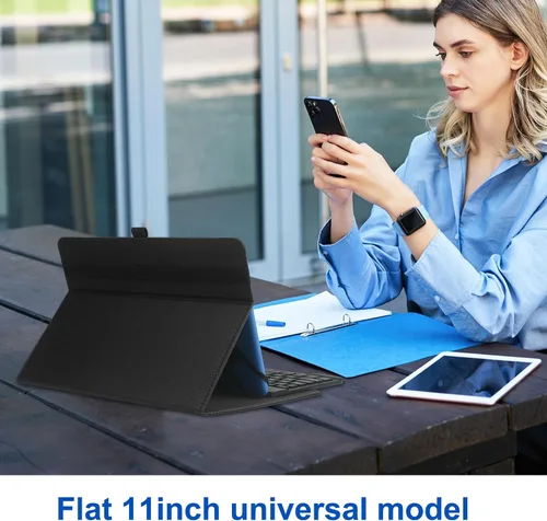 Vista 9 de Funda universal para tableta de 9, 9.7, 10.1, 10.5, 10.9 y 11 pulgadas con teclado, funda con teclado Bluetooth inalámbrico extraíble y soporte