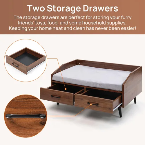 Vista 3 de Cama elevada para perros pequeños a medianos: sofá de madera para interiores de 32 x 21 pulgadas con cojín suave, estilo moderno de mediados