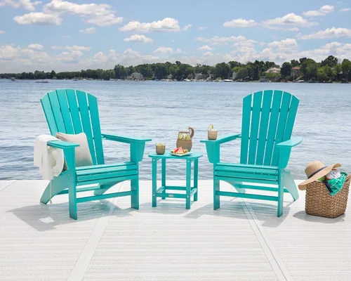 Vista 4 de POLYWOOD Juego de sillas Adirondack de 3 piezas náuticas con mesa auxiliar Aruba