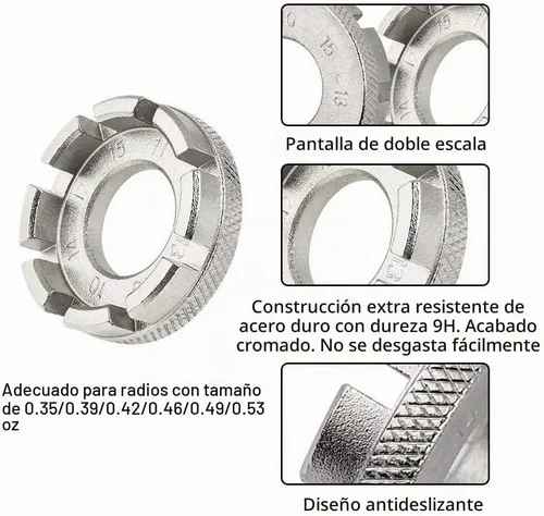 Vista 5 de Llave de radios para bicicleta, acero duro 8 en 1 endurecido llanta
