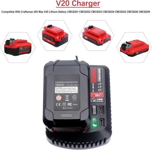 Vista 2 de Cargador de batería de 20 V de repuesto para Craftsman V20, iones de litio, 20 voltios, batería CMCB104 CMCB202 CMCB201 CMCB209 CMCB205 CMCB100