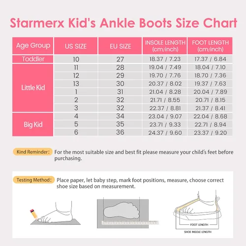 Vista 6 de starmerx Botas de tobillo para niñas, botas de combate con cordones y cremallera lateral, cómodas botas para niños
