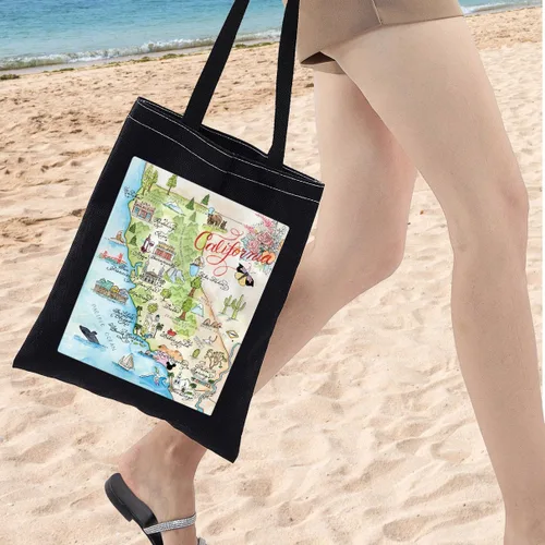 Vista 6 de WZMPA Bolsa de mano del estado de California, regalo de viaje, bolsas de comestibles reutilizables para vacaciones, mercancía de viaje