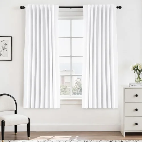 Vista 98 de UHITECH Cortinas cortas de lino de 24 pulgadas de largo para ventanas pequeñas de granja, cortinas opacas modernas para sala de estar, pestañas