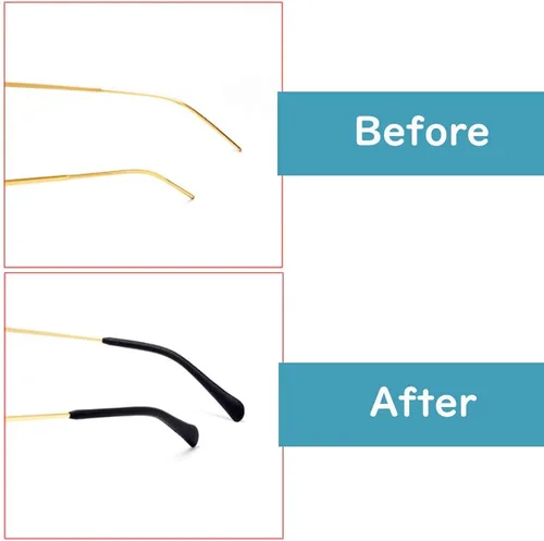 Vista 6 de 8 pares de puntas de punta de lentes para orejas, tubos antideslizantes, puntas de repuesto de silicona para patas de metal fino, 4 negro/4 blanco