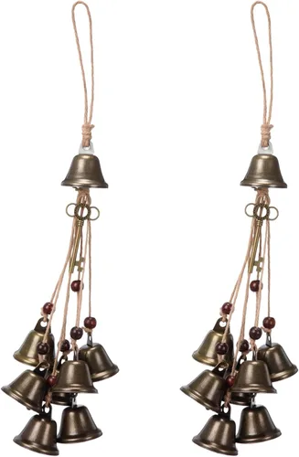 Vista 12 de Jetec 2 piezas de campanas de bruja para proteger las puertas, campanas de viento de bruja, corona hecha a mano para decoración de puerta del hogar