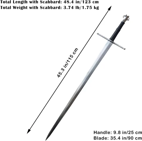 Vista 2 de Medieval Full Tang Spring Steel Western Italian Long Sword with Scabbard for Outdoor Use, Practice, Collection