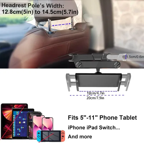 Vista 6 de Timewall Soporte universal para reposacabezas de automóvil, asiento trasero, soporte universal para teléfono celular, ángulo giratorio de 360°