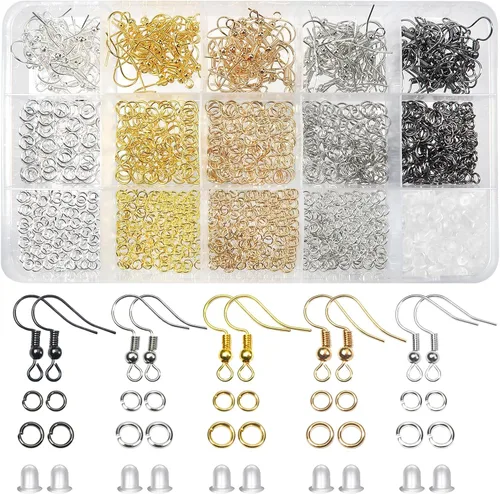 Vista 8 de TOAOB - Juego de 150 ganchos hipoalergénicos para aretes de colores mezclados, con 1000 anillos abiertos, 200 piezas de aros para hacer joyas