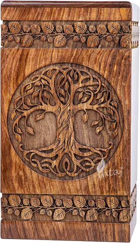 Vista 13 de Urna de palisandro hecha a mano para cenizas humanas, urnas de madera para adultos del árbol de la vida hechas a mano, urna de cremación fúnebre