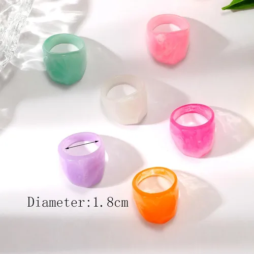 Vista 2 de Juego de anillos coloridos de resina gruesa para mujer, anillo grueso de cúpula acrílica, anillo grande de color caramelo personalizado