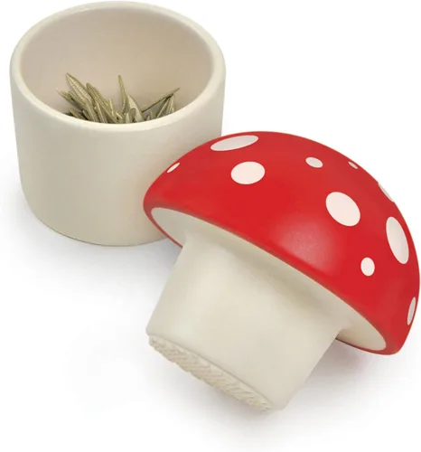 Vista 5 de Genuine Fred Molinillo de hierbas con forma de hongo alegre, molinillo manual de 3 pulgadas para hierbas y especias, herramienta de cocina de mano