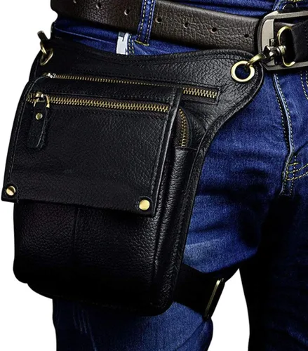 Vista 2 de Riñonera de cuero para hombres y mujeres, bolsa de protección multiusos, para motocicleta, deportes al aire libre, ciclismo, equitación, senderismo