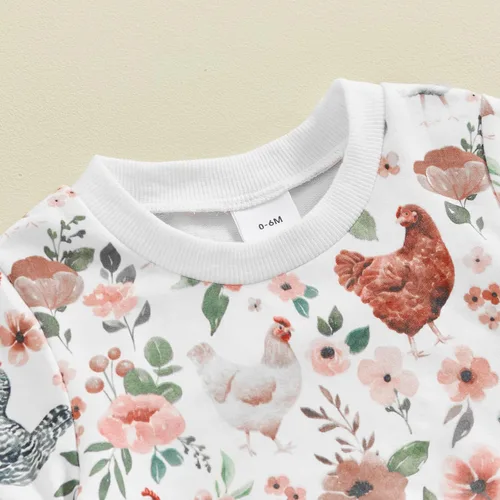 Vista 4 de SHUING Sudadera de manga larga con estampado de pollitos y flores, 2 piezas, ropa de otoño e invierno