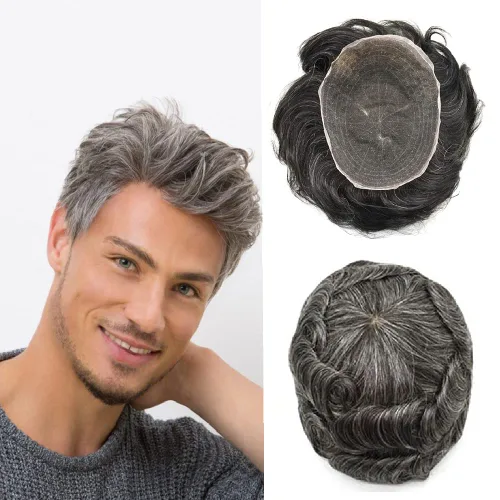 Vista 29 de PUNRU HAIR Completo Swiss Lace Toupee para hombres Sistema de cabello humano real Sistema de reemplazo de cabello humano para hombre Toupee