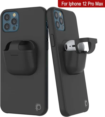 Vista 6 de PunkCase Funda para iPhone 12 Pro Max (serie CenterPods) Funda delgada y duradera 2 en 1 para iPhone 12 Pro Max (6.7 pulgadas) Protege tu Negro
