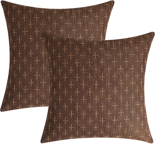 Vista 142 de MIULEE - Juego de 2 fundas de almohada decorativas de lino de arpillera navideñas, modernas, estilo campestre, rústicas, tejidas, con textura